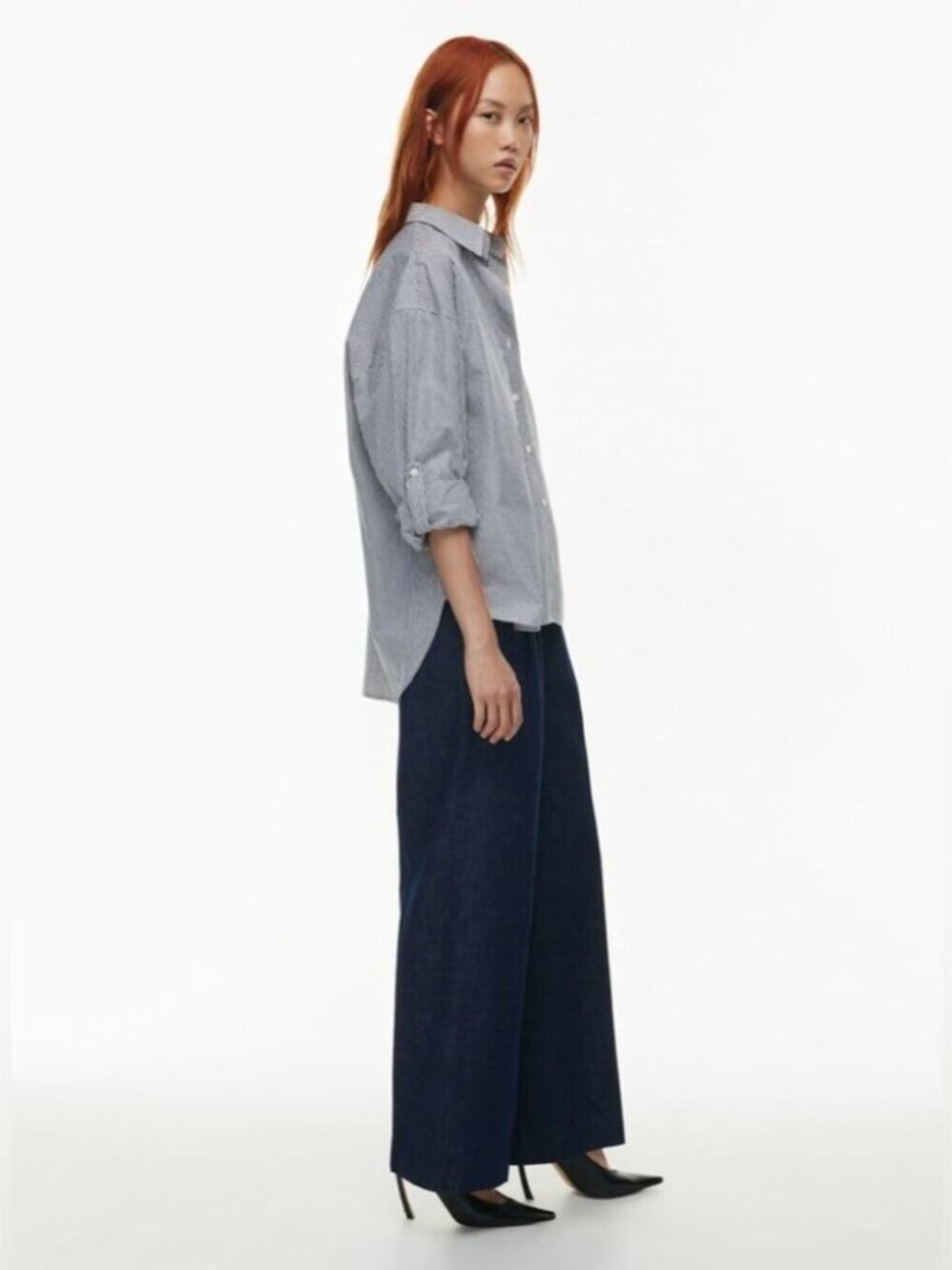 Aritzia Babaton Archive Poplin Shirt Oversized Mila Ink Navy/White Size Small - Picture 5 of 10